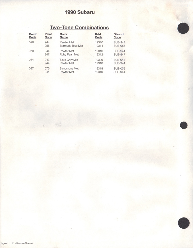 1990 Subaru Paint Charts RM 2